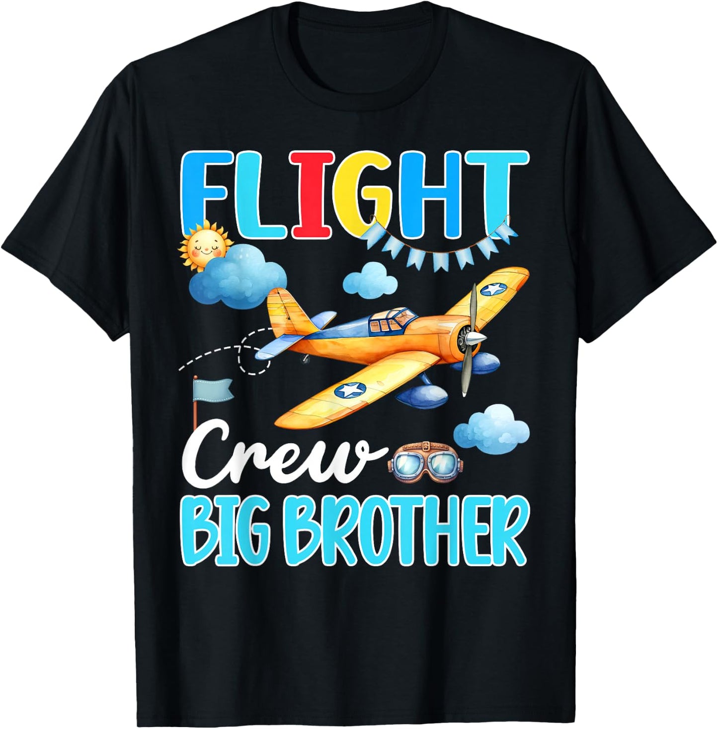 Flight Crew Big Brother Birthday Airplane Matching Family T-Shirt - T-Shirt | Black