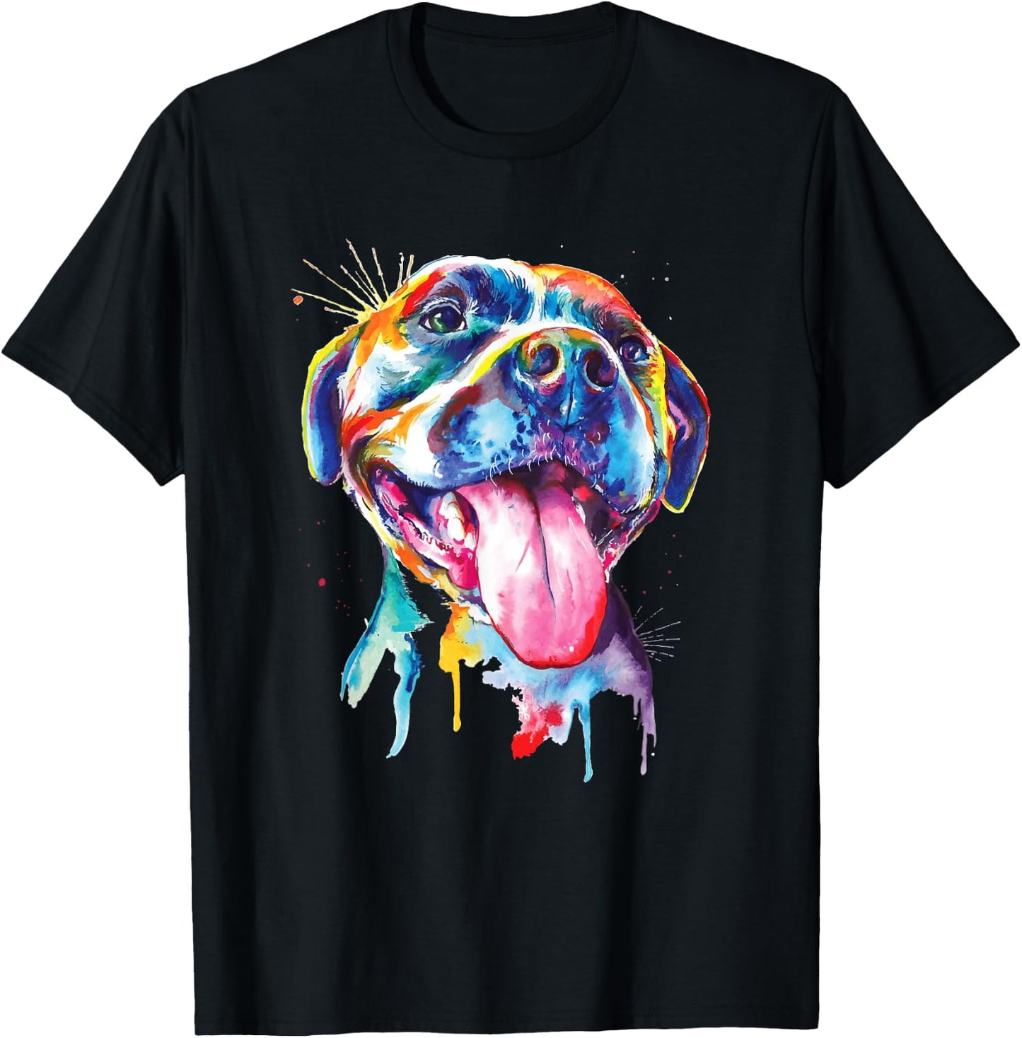 Pitbull Artistic Splash Art Animal Colourful Dog Breed Gift Women Girls Kids T-Shirt - T-Shirt | Black