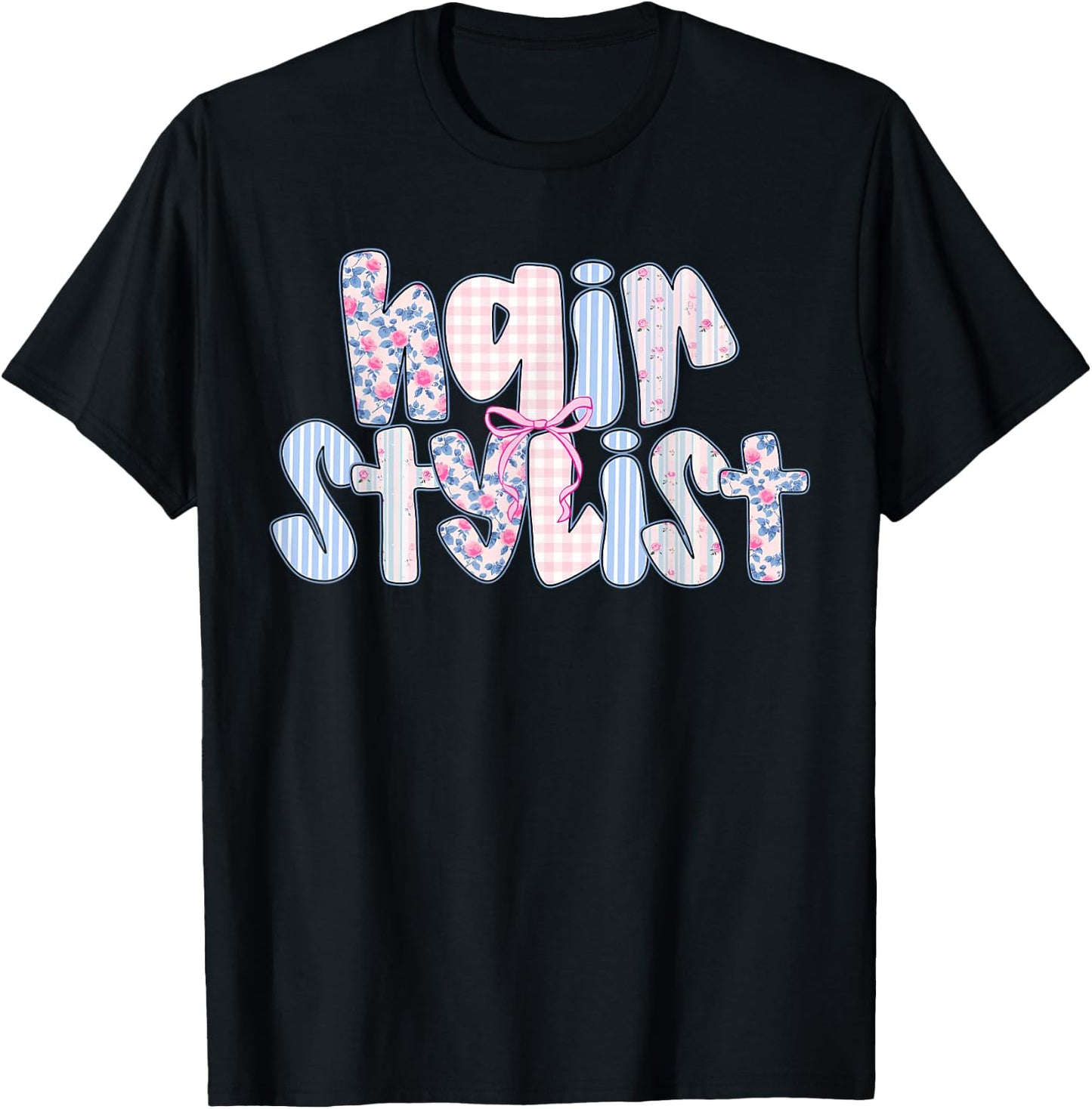 Coquette Floral Checkered Hairstylist Cosmetologist Barber T-Shirt - T-Shirt | Black
