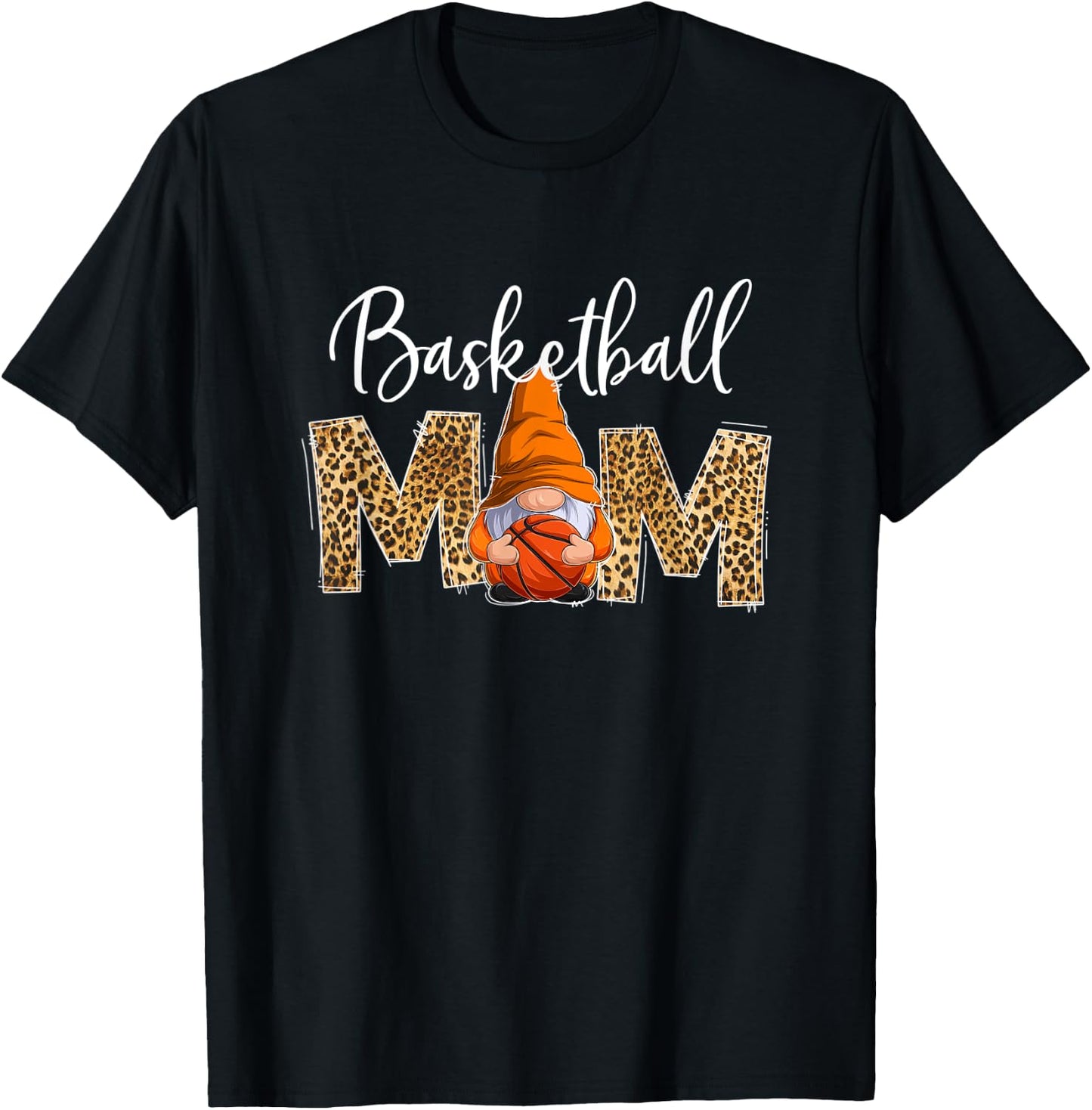 Basketball Mom Life Gnome Game Day Leopard Mother's Day T-Shirt - T-Shirt | Black