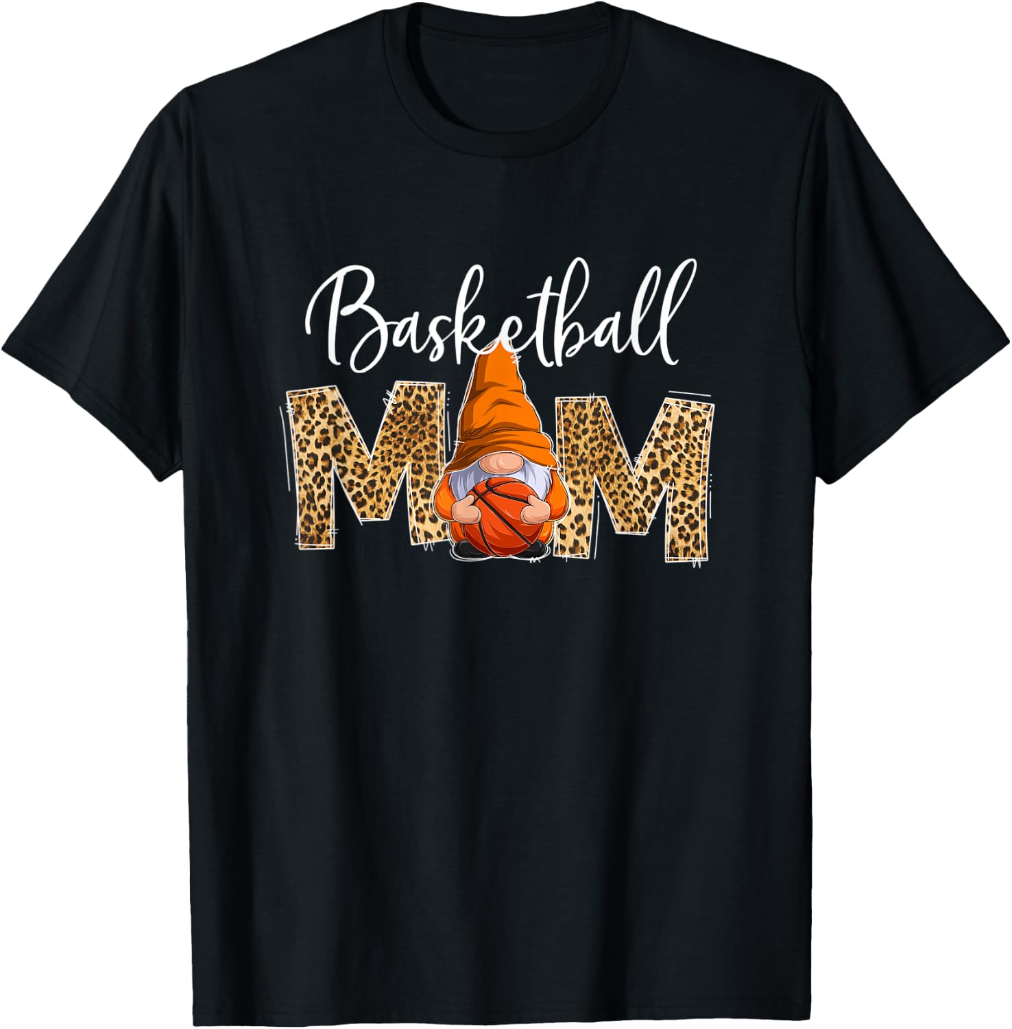 Basketball Mom Life Gnome Game Day Leopard Mother's Day T-Shirt - T-Shirt | Black