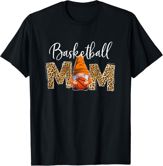 Basketball Mom Life Gnome Game Day Leopard Mother's Day T-Shirt - T-Shirt | Black