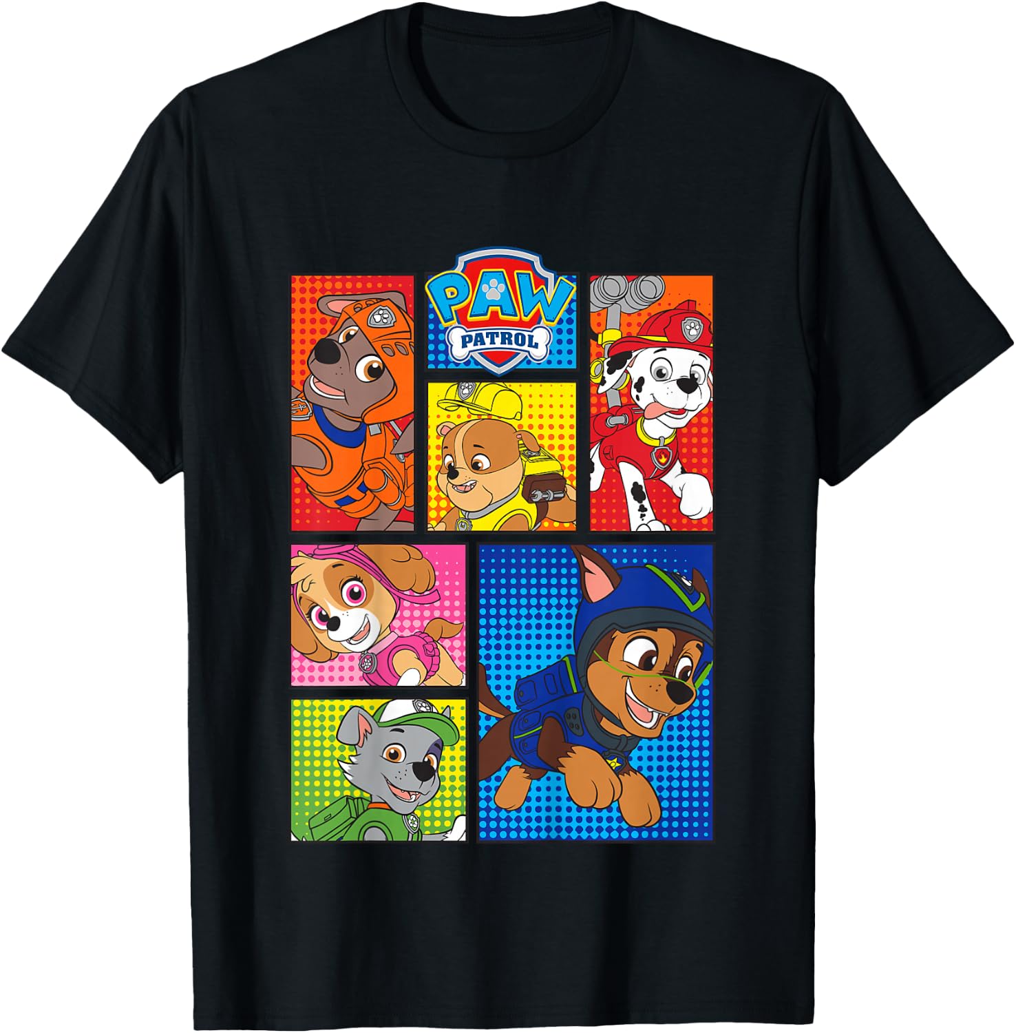 Kids Paw Patrol Pups in Comic Boxes T-Shirt - T-Shirt | Black