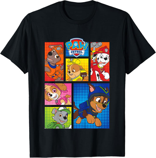 Kids Paw Patrol Pups in Comic Boxes T-Shirt - T-Shirt | Black