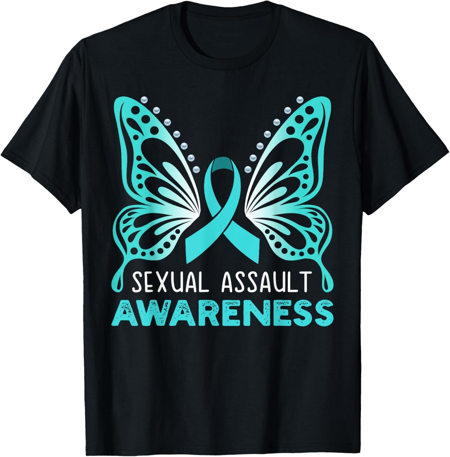Teal Ribbon, Teal Butterfly, Sexual Assault Awareness Women T-Shirt - T-Shirt | Black
