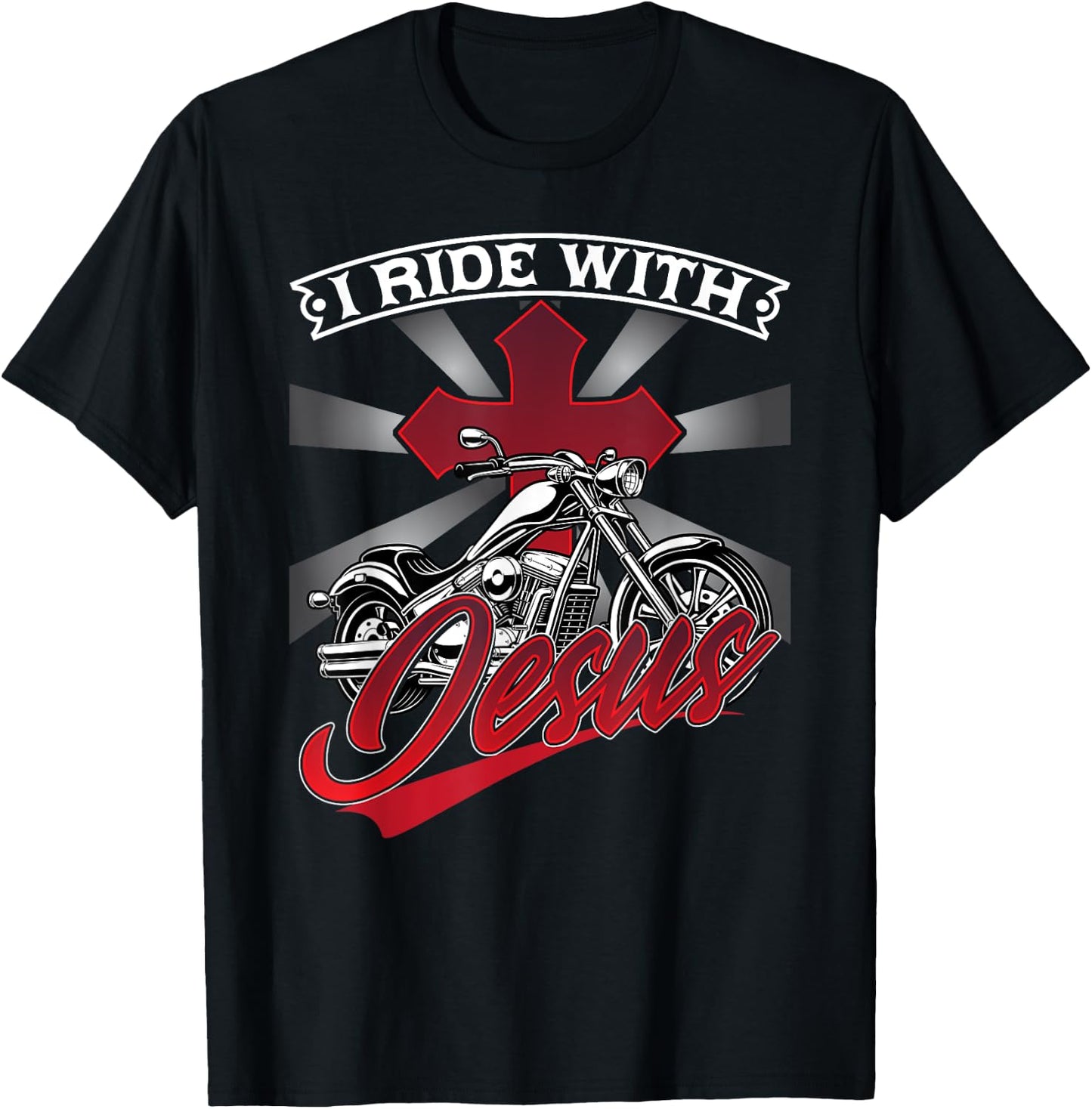 Motorcycle Biker Motorbike Rider I Ride With Jesus T-Shirt - T-Shirt | Black