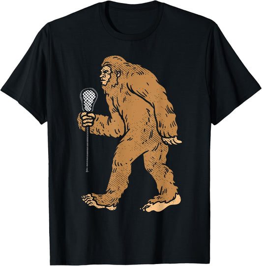 Bigfoot Sasquatch Lacrosse Funny Lax Dad Coach Player Gift T-Shirt - T-Shirt | Black