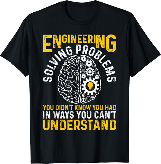 Funny Engineer Engineering Gear Brain Technician Engineer T-Shirt - T-Shirt | Black