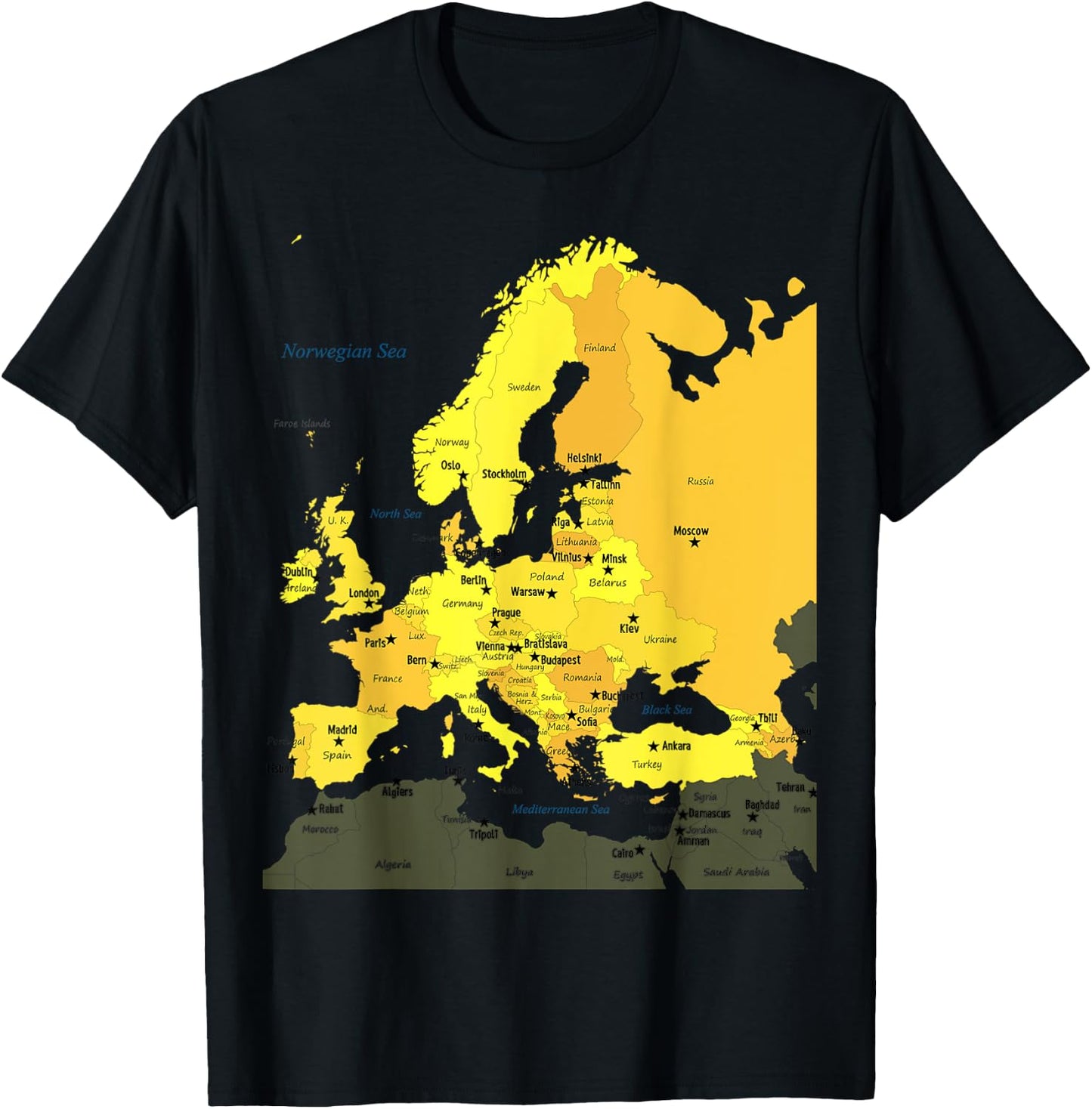 Europe map, all European countries names and capital cities T-Shirt - T-Shirt | Black