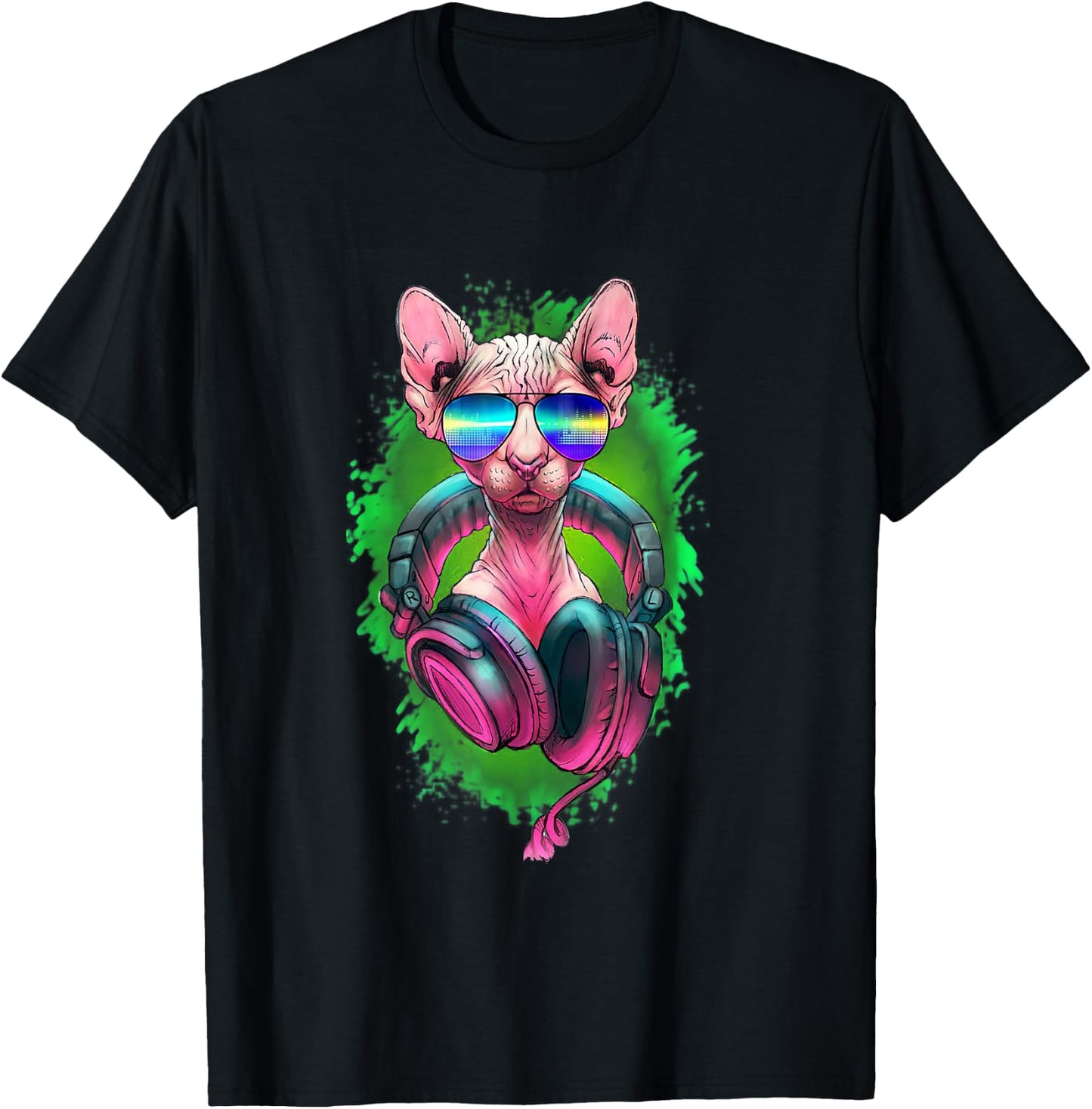 Rave Sphynx EDM Kitty DJ Kitten Cat Hairless Lovers Owner T-Shirt - T-Shirt | Black