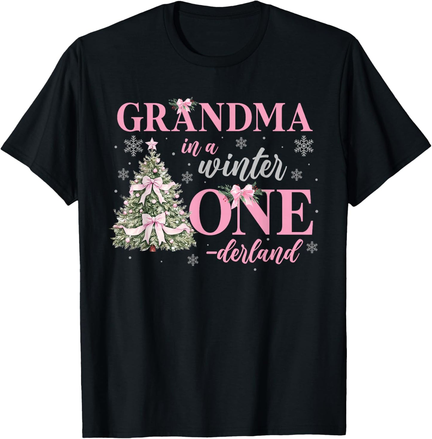 Grandma in a Winter Onederland Birthday Girl Christmas Tree T-Shirt - T-Shirt | Black