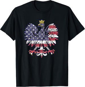 Polish Eagle American Flag Polish Roots Dyngus Day T-Shirt - T-Shirt | Black