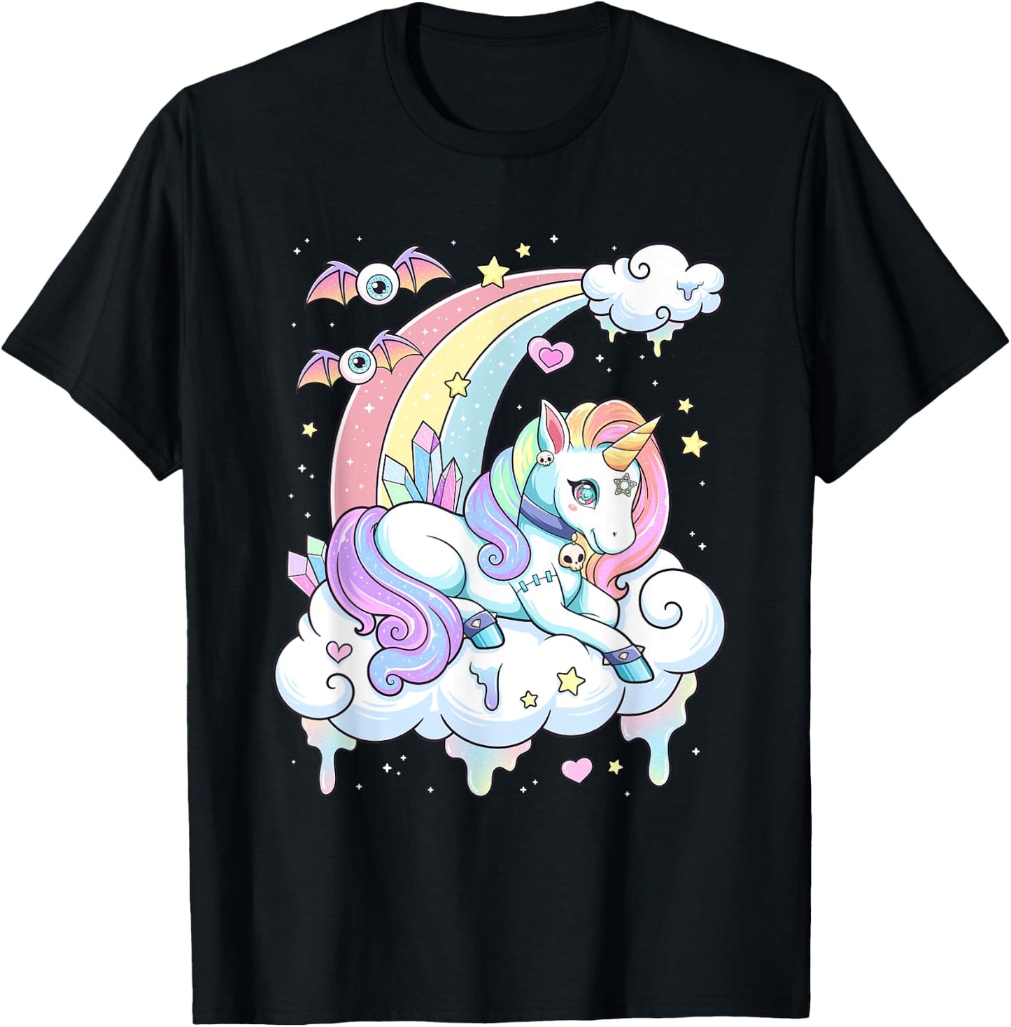 Kawaii Pastel Goth Cute Scary Rainbow Unicorn T-Shirt - T-Shirt | Black