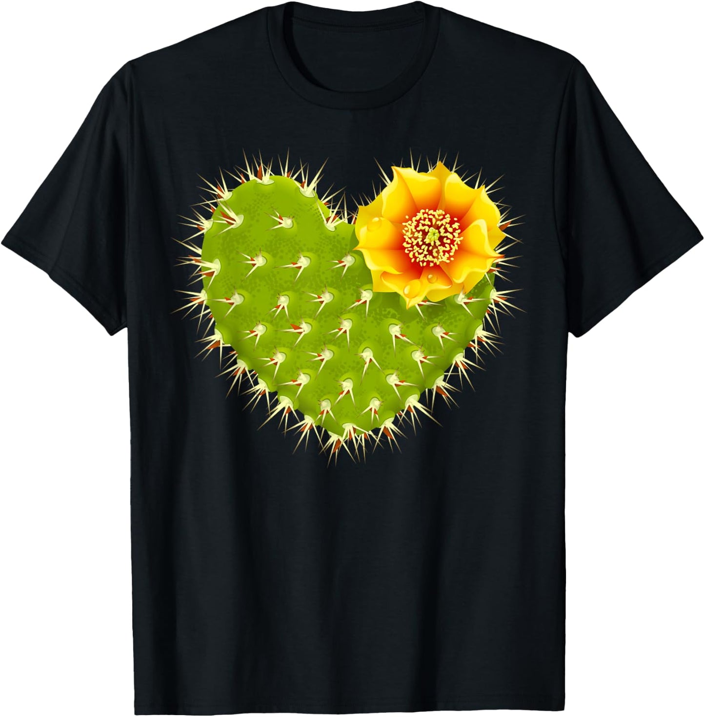 Cute Giant Cactus Heart with Yellow Desert Flower T-Shirt - T-Shirt | Black