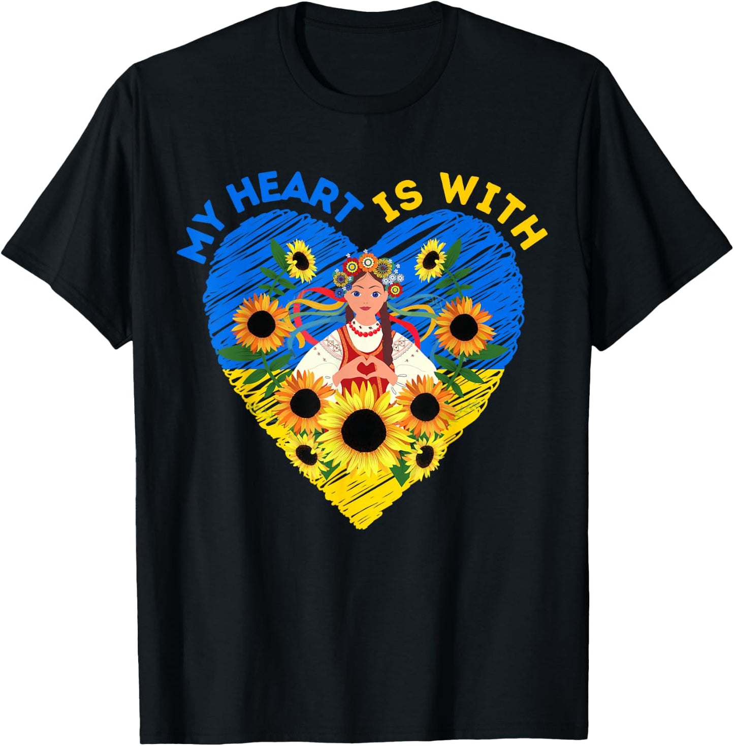 MY HEART IS WITH UKRAINE, Ukrainian Flag Traditional Women T-Shirt - T-Shirt | Black
