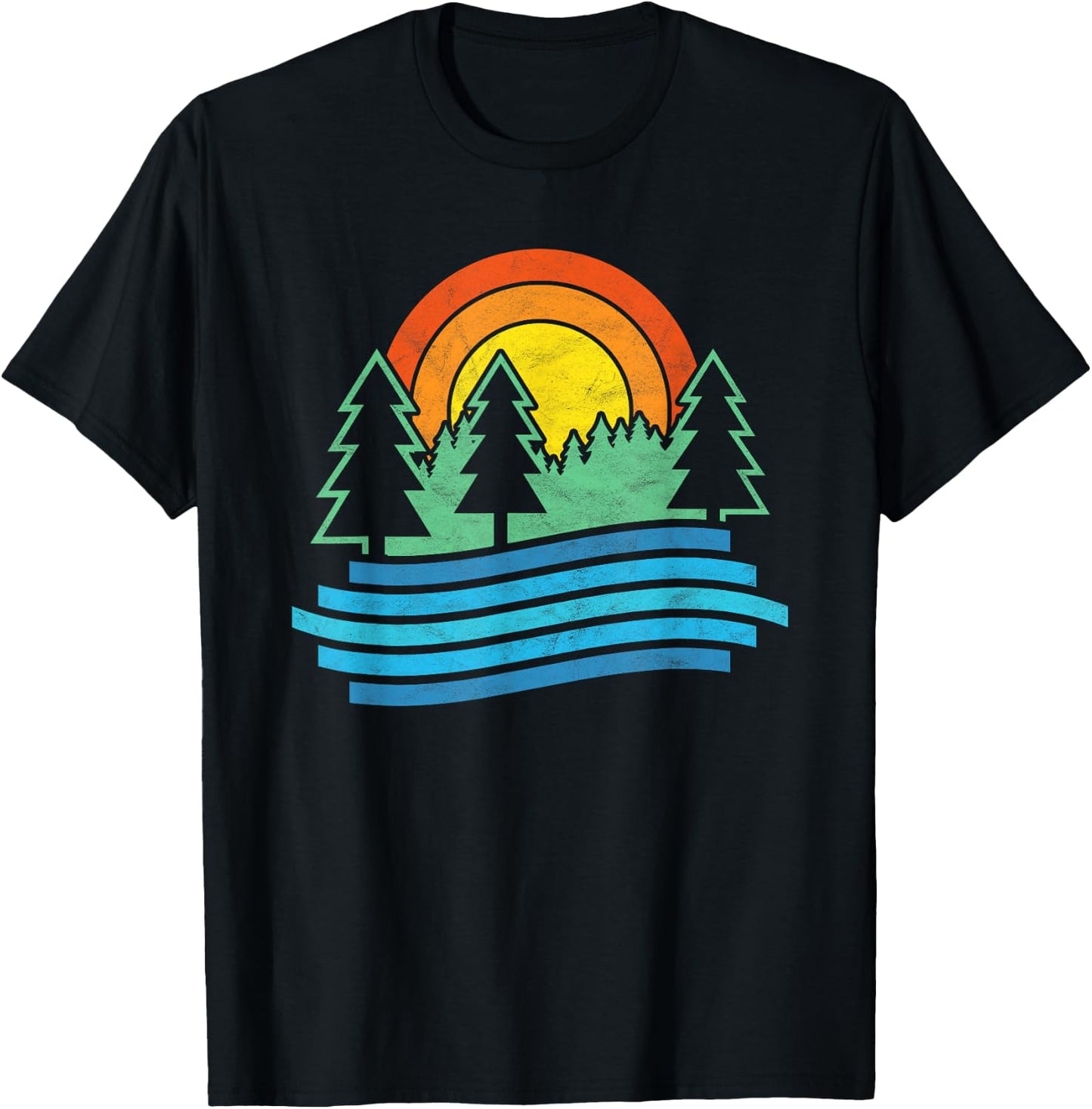 Outdoors Tree & River Design Vintage Nature Shirt T-Shirt - T-Shirt | Black