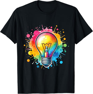 Vibrant Colorful Lightbulb Shirt Electrician Cute Light Bulb T-Shirt - T-Shirt | Black