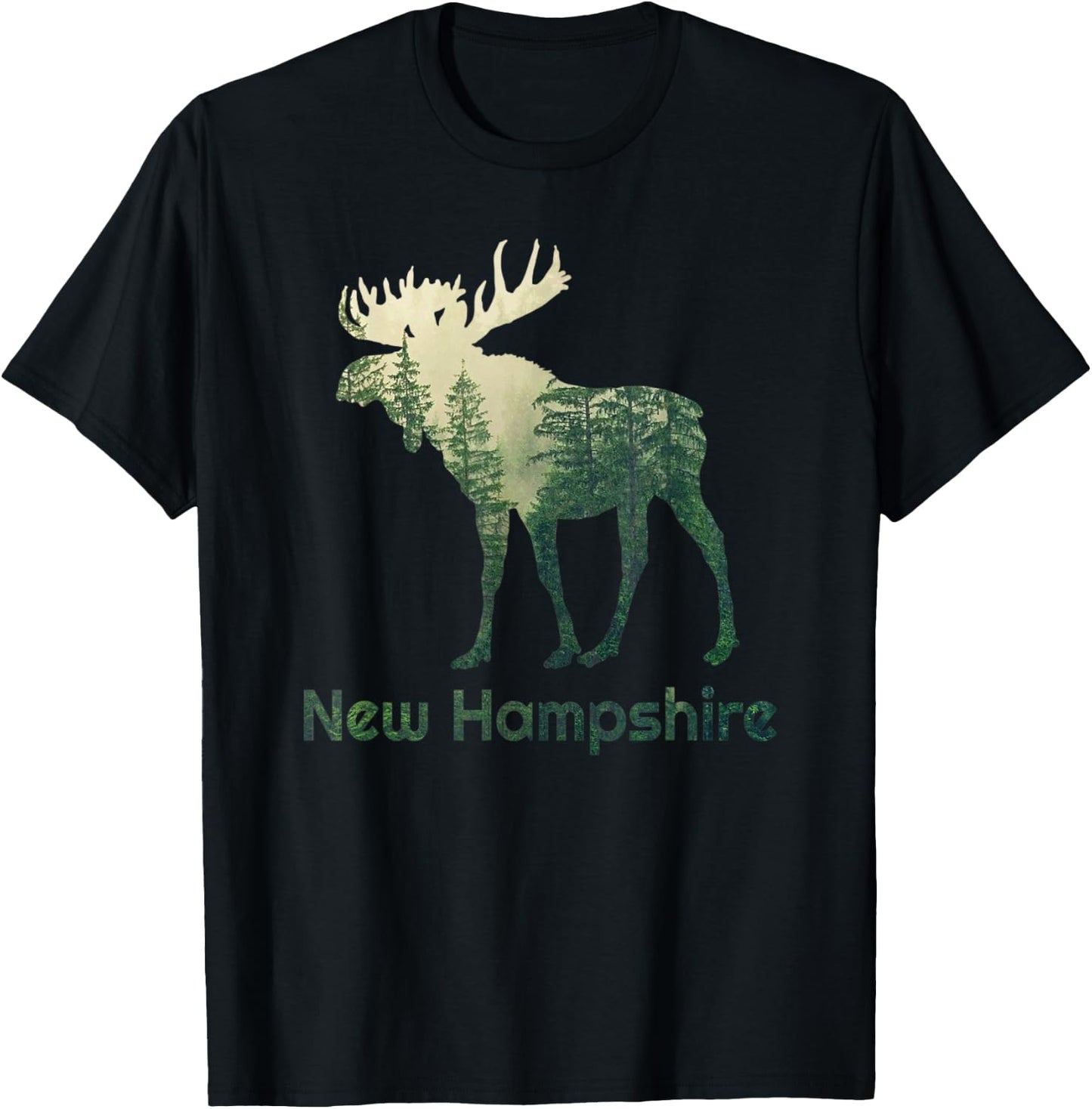 State Of New Hampshire Moose Forest Tree Hunter Wildlife T-Shirt - T-Shirt | Black
