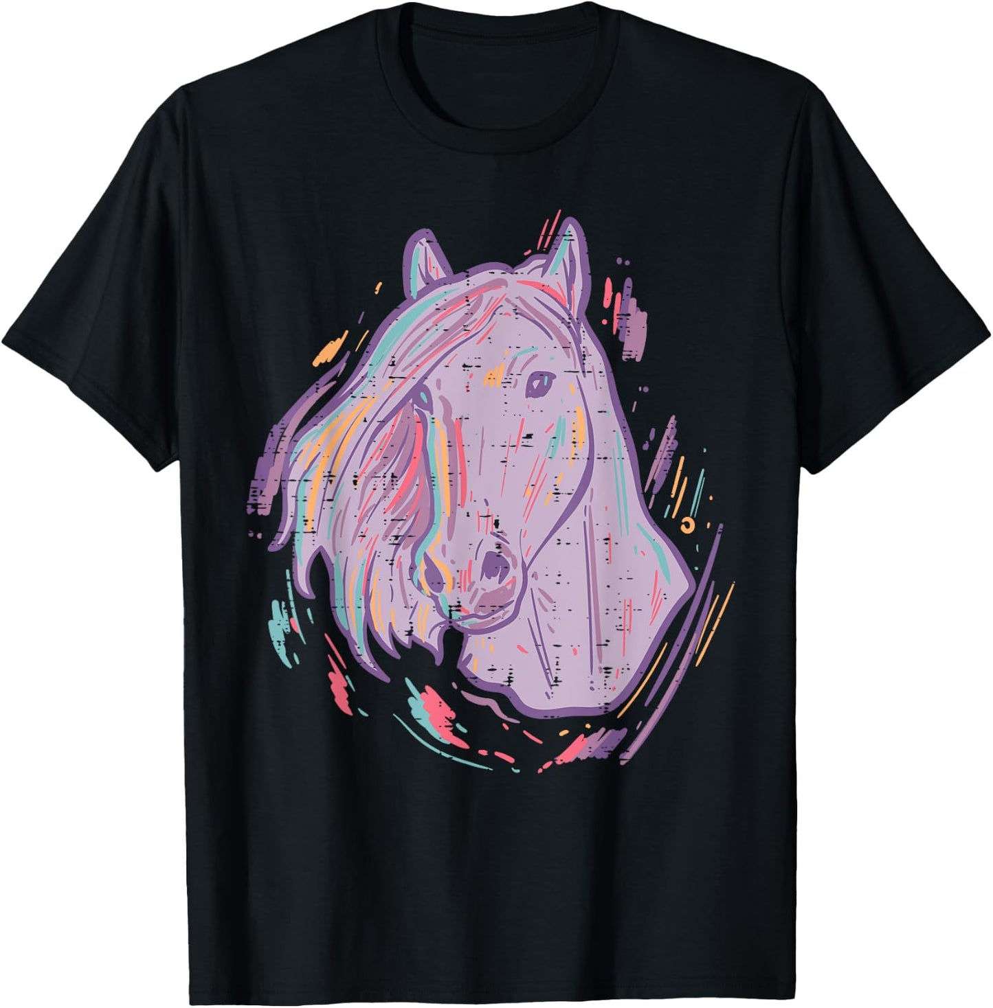 Purple Horse Painting Animal Art Equestrian Men Women Kids T-Shirt - T-Shirt | Black