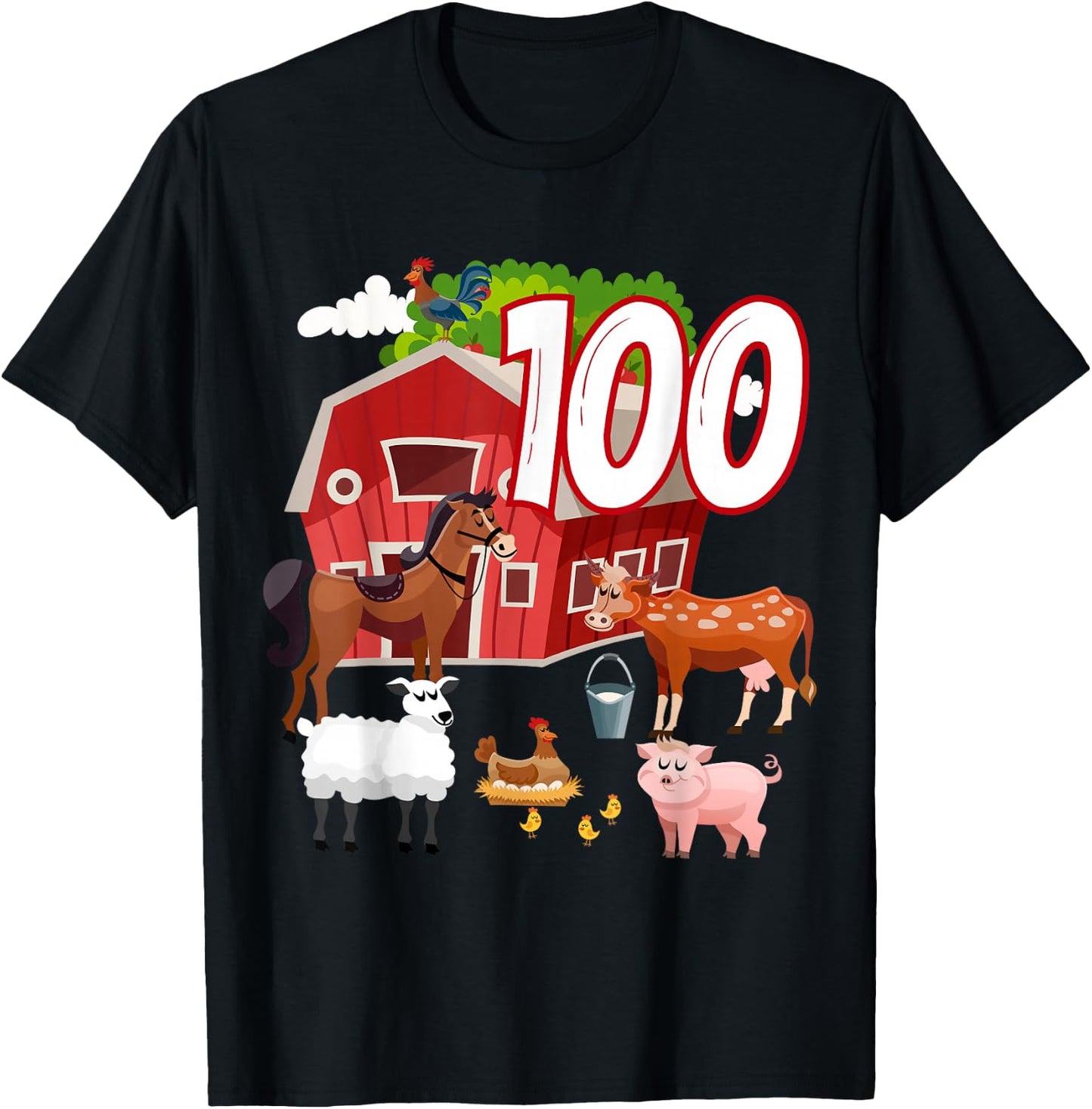 100th Birthday Farming Farm Animal 100 Year Old B-Day Party T-Shirt - T-Shirt | Black