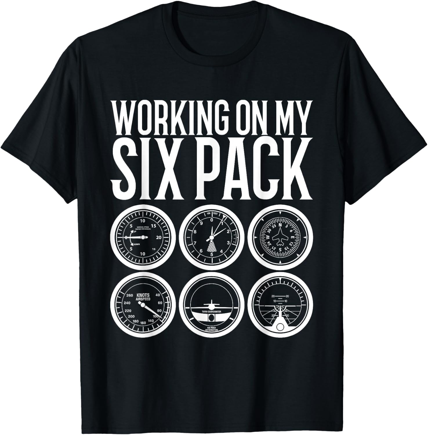 Working On My Six Pack Funny Aviation Flight School Pilot T-Shirt - T-Shirt | Black