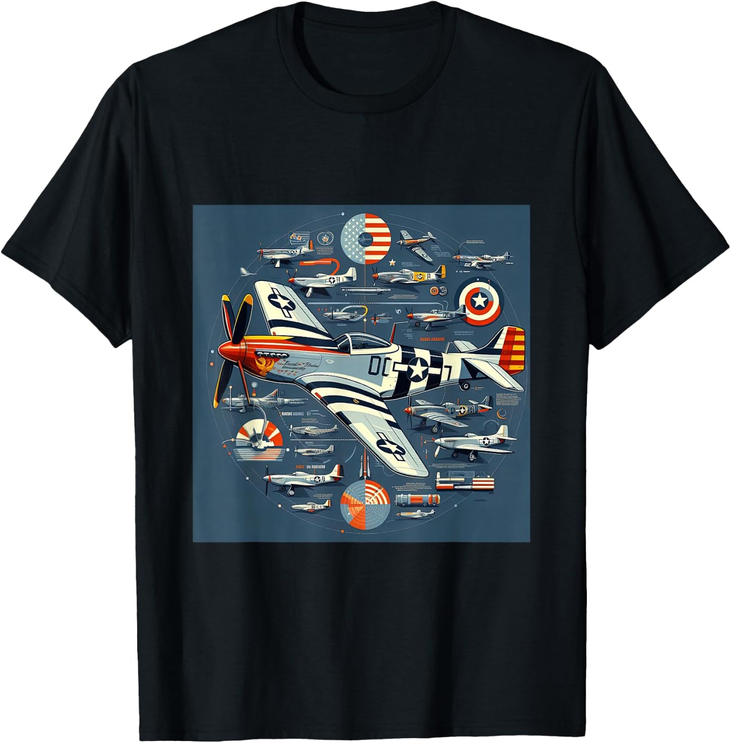 P51 Mustang WW2 Warplane Airplane Infographics T-Shirt - T-Shirt | Black