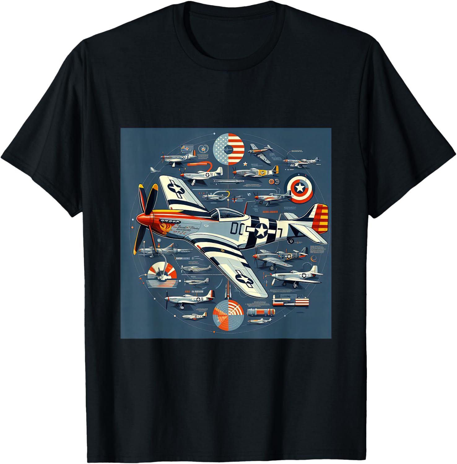 P51 Mustang WW2 Warplane Airplane Infographics T-Shirt - T-Shirt | Black