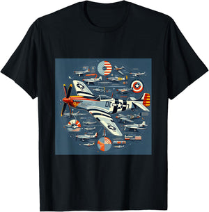 P51 Mustang WW2 Warplane Airplane Infographics T-Shirt - T-Shirt | Black