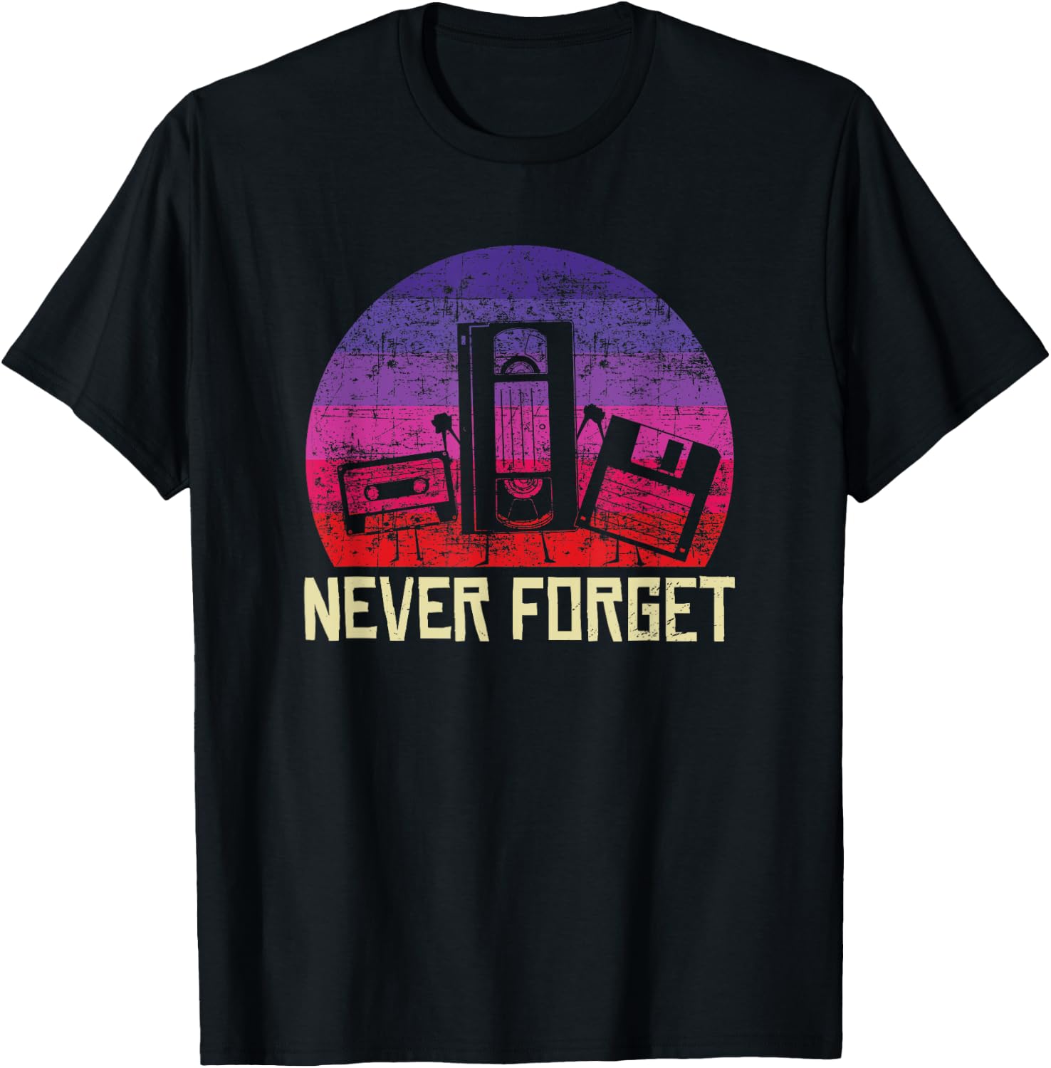 Never Forget Vintage Cassette Floppy Disk VHS Tape retro T-Shirt - T-Shirt | Black