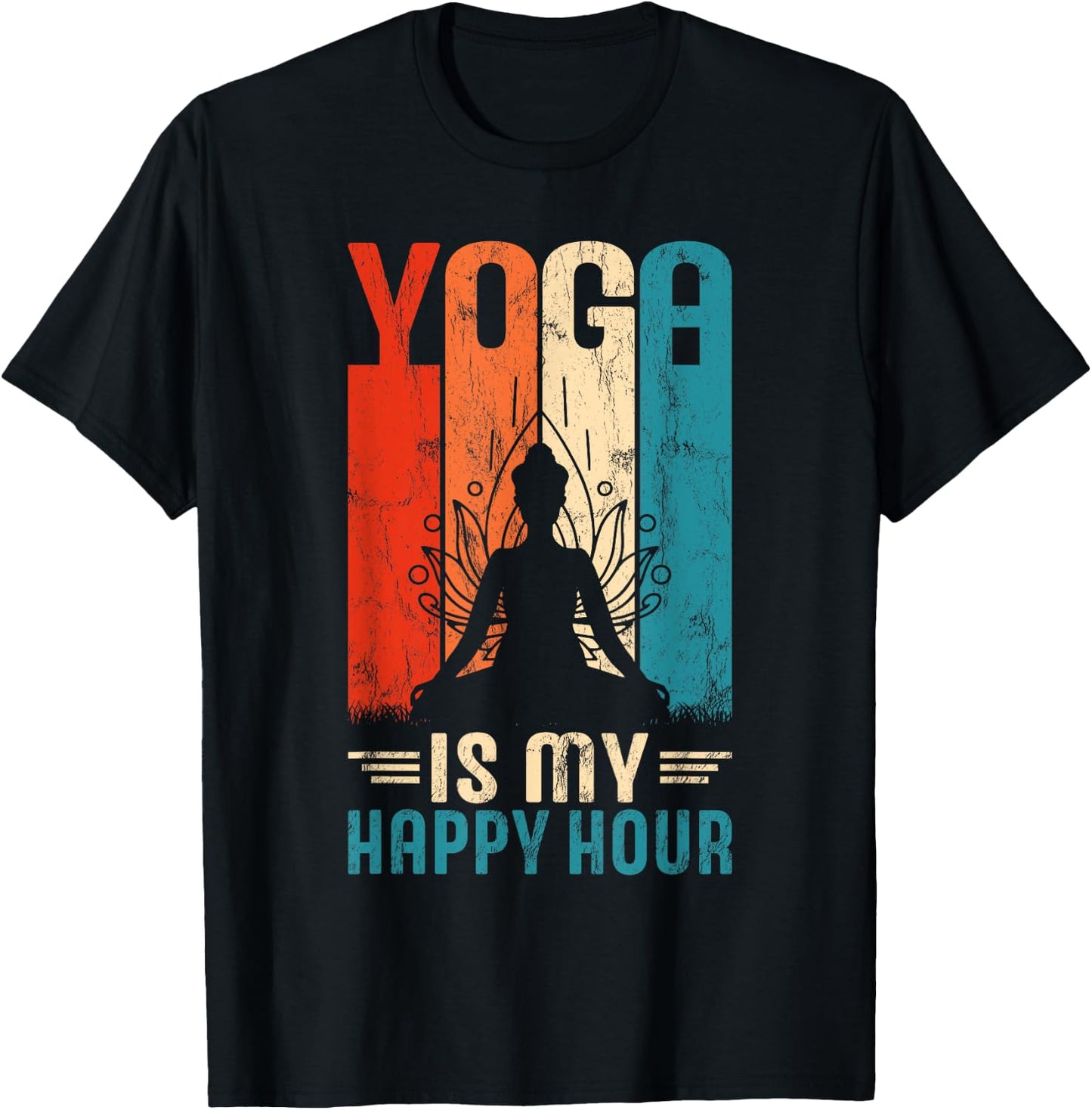 Retro Yoga Graphic Funny Saying Yoga Is My Happy Hour T-Shirt - T-Shirt | Black