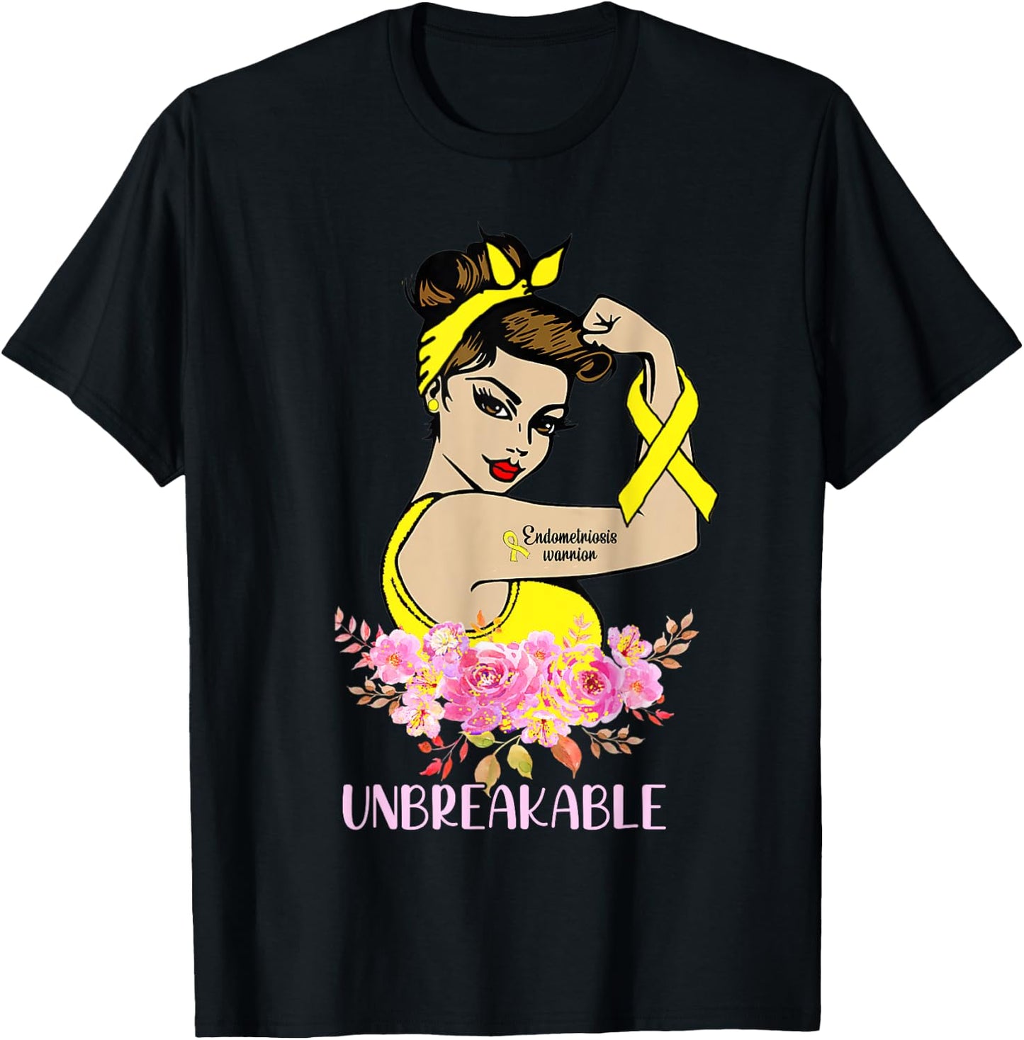 Endometriosis Warrior Unbreakable Arm Tattoo Strong Woman T-Shirt - T-Shirt | Black