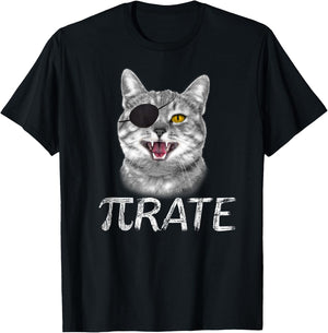 Funny Pi Day Math Science Cat Pirate T-Shirt - T-Shirt | Black