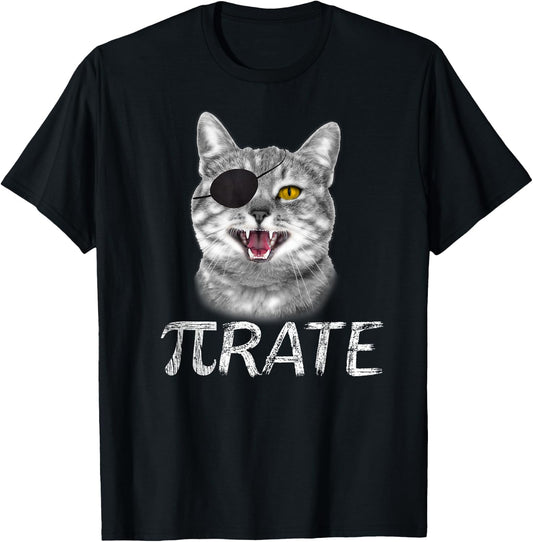 Funny Pi Day Math Science Cat Pirate T-Shirt - T-Shirt | Black