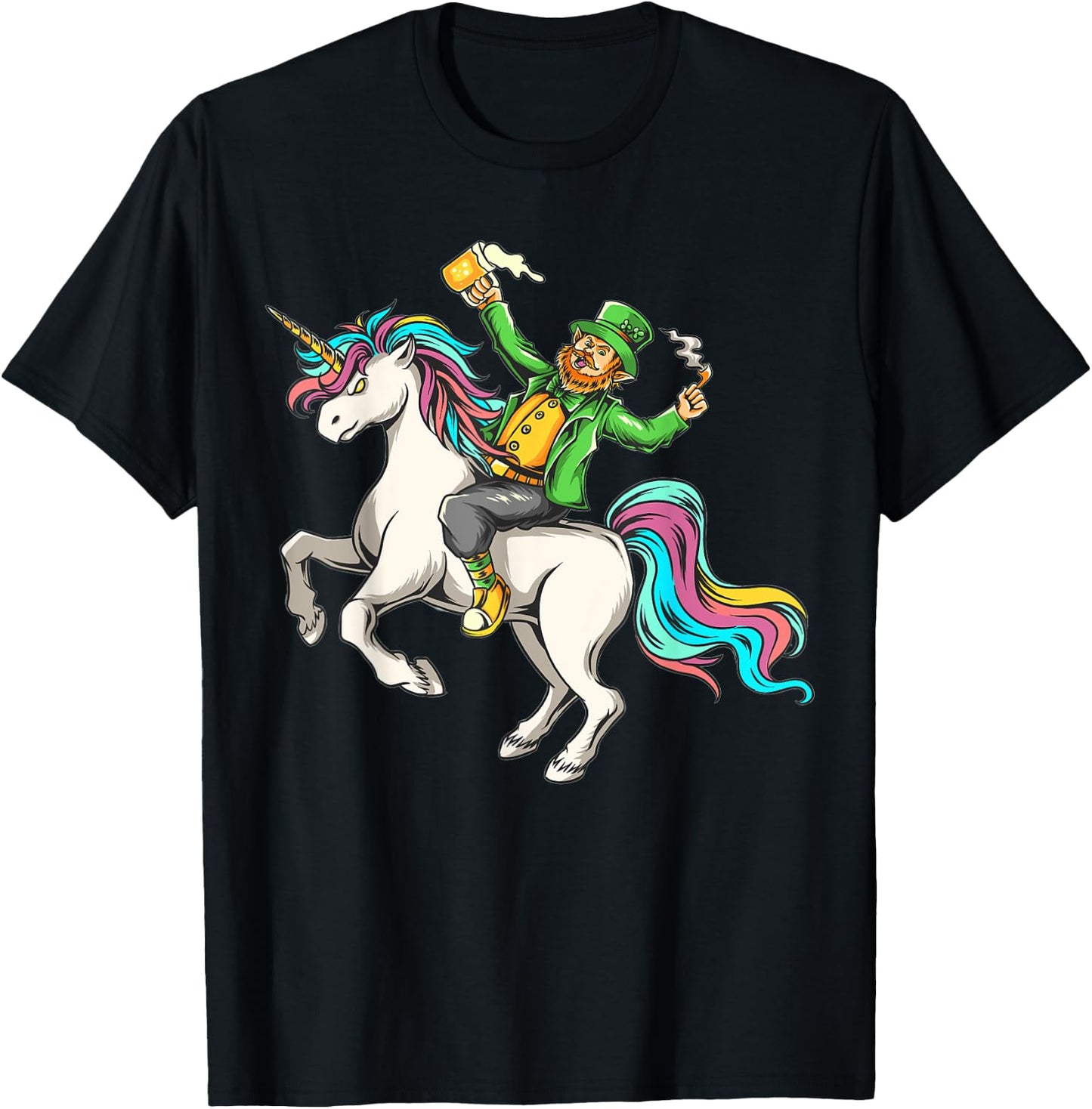 Leprechaun riding a Lepricorn Unicorn St Patricks Day T-Shirt - T-Shirt | Black
