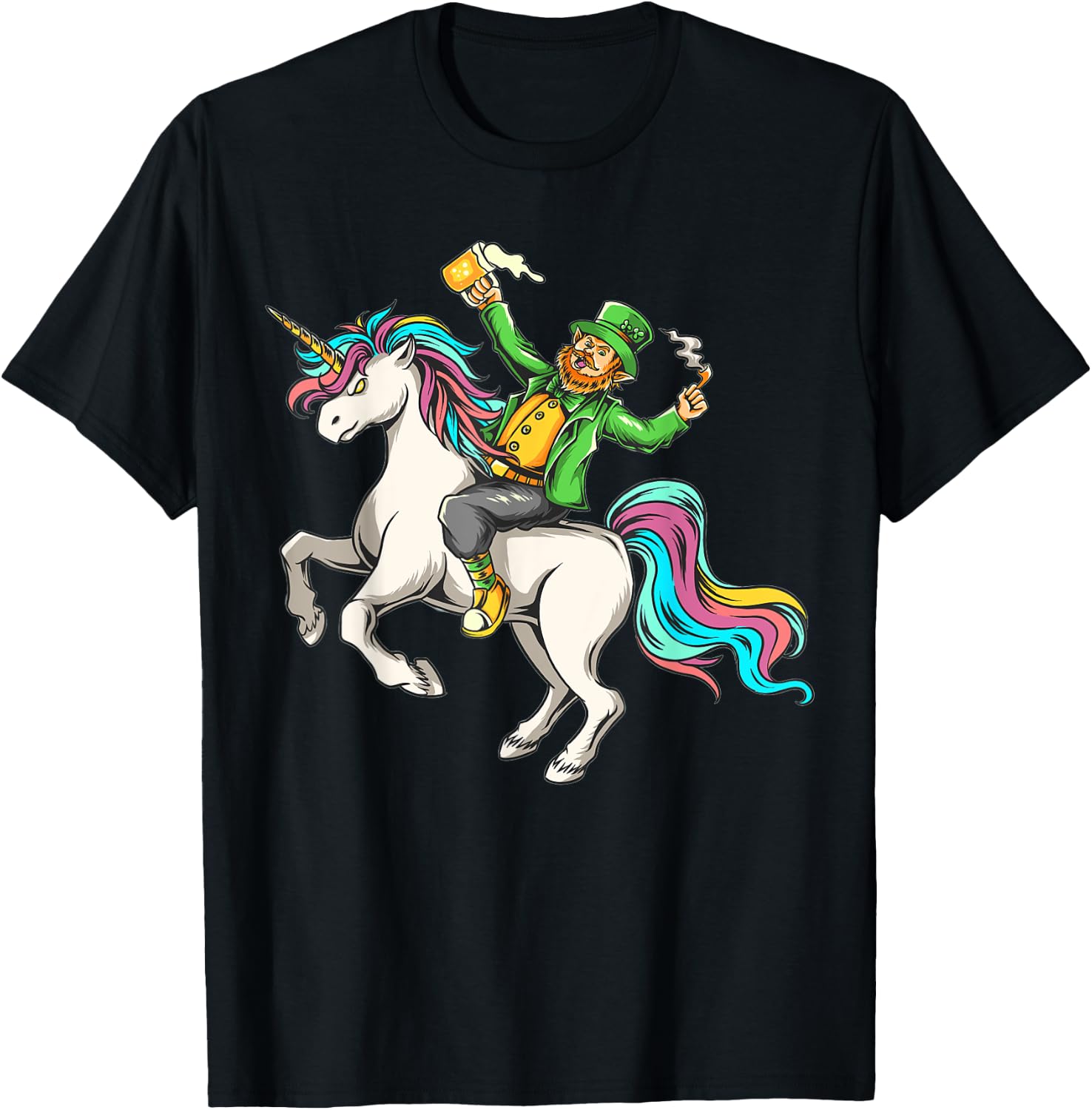 Leprechaun riding a Lepricorn Unicorn St Patricks Day T-Shirt - T-Shirt | Black
