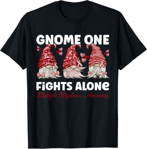 Gnome One Fights Alone Burgundy | Multiple Myeloma Awareness T-Shirt - T-Shirt | Black
