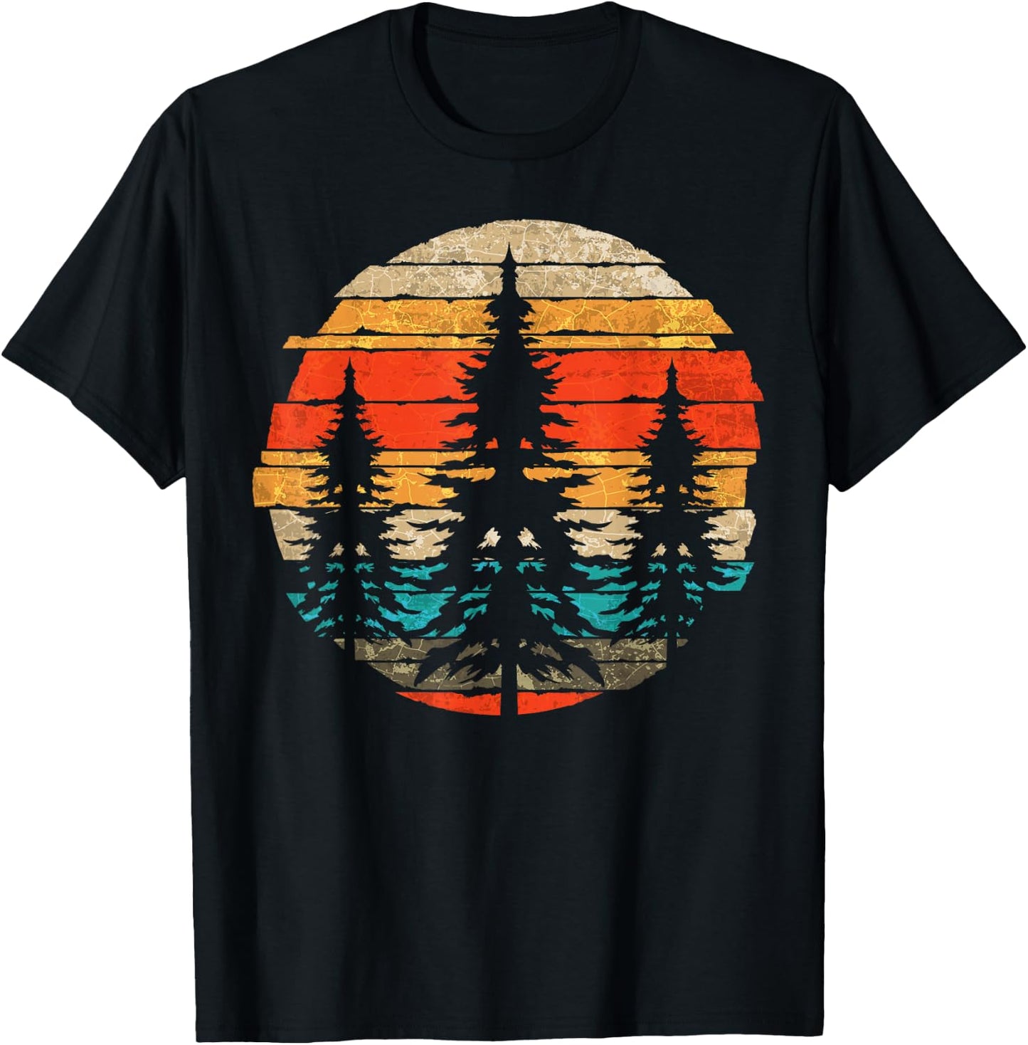 Retro Outdoor Trees Wildlife Nature Forest T-Shirt - T-Shirt | Black