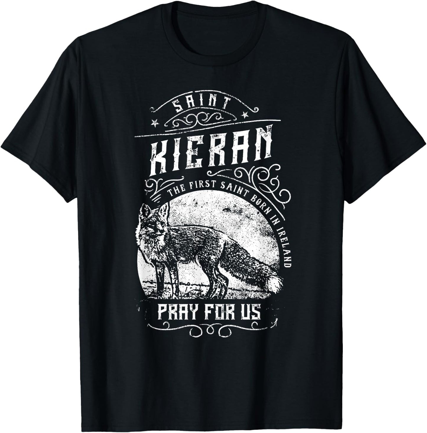 Saint Kieran Fox Catholic Irish Saints T-Shirt - T-Shirt | Black