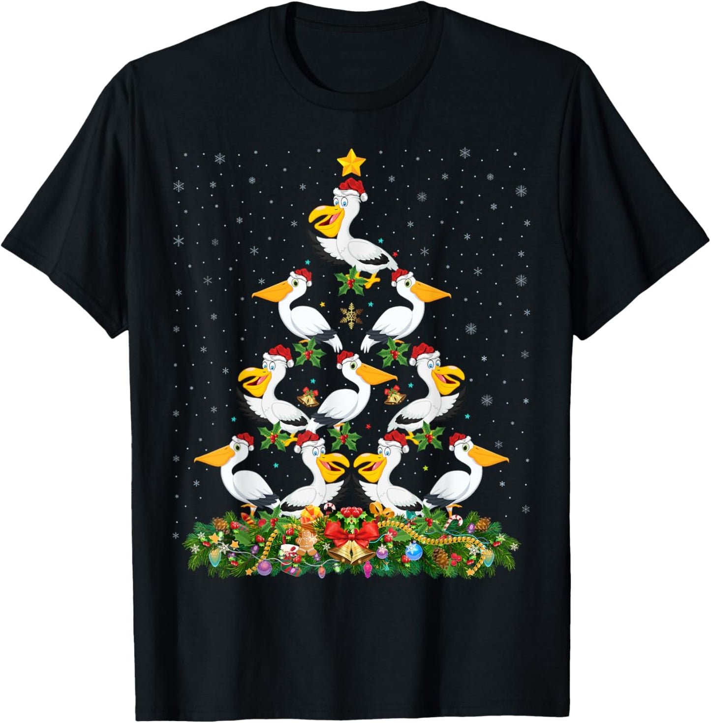 Pelican Bird Xmas Tree Gift Santa Hat Pelican Christmas T-Shirt - T-Shirt | Black