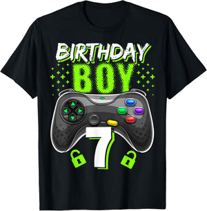 Birthday Boy 7 Video Game Controller Gamer 7th Birthday Gift T-Shirt - T-Shirt | Black