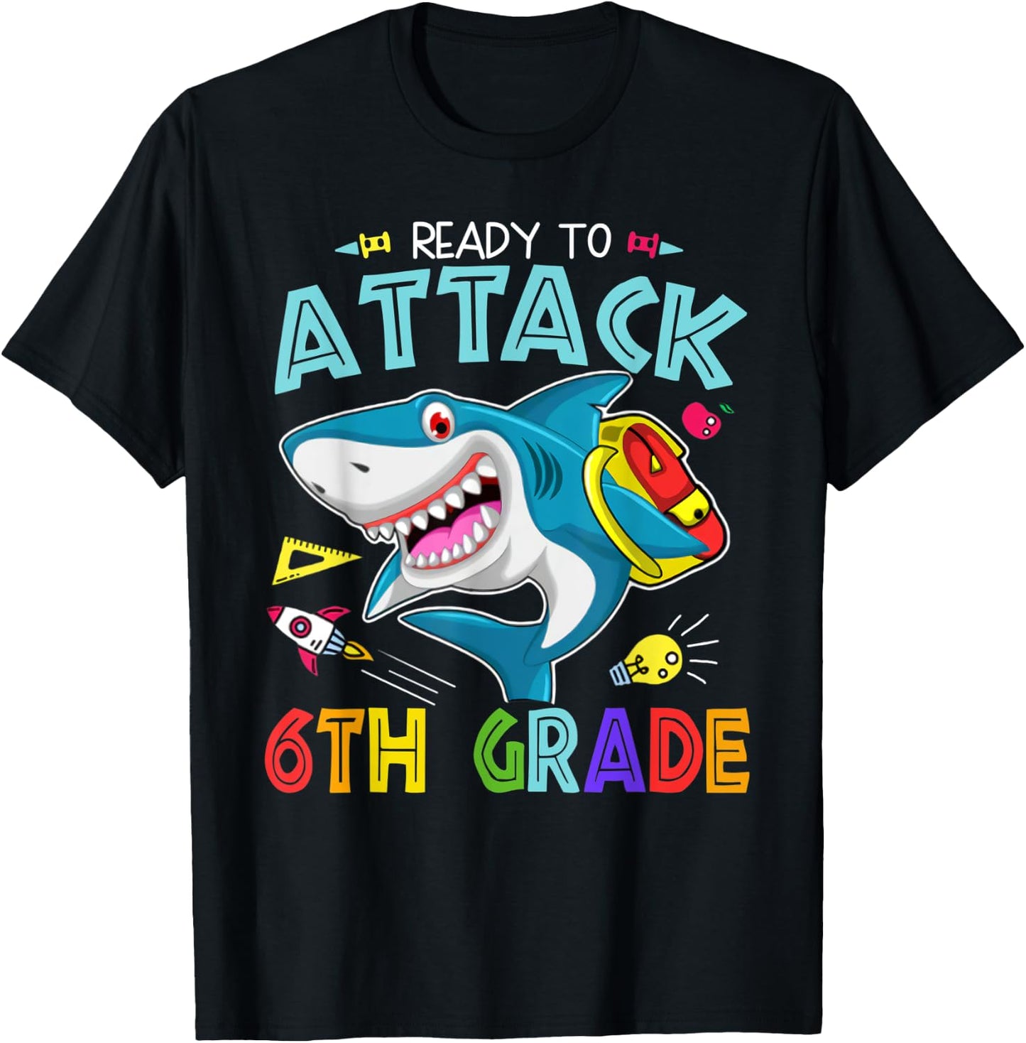 Ready To Attack 6th Grade Boy Back To School Sea Animal T-Shirt - T-Shirt | Black