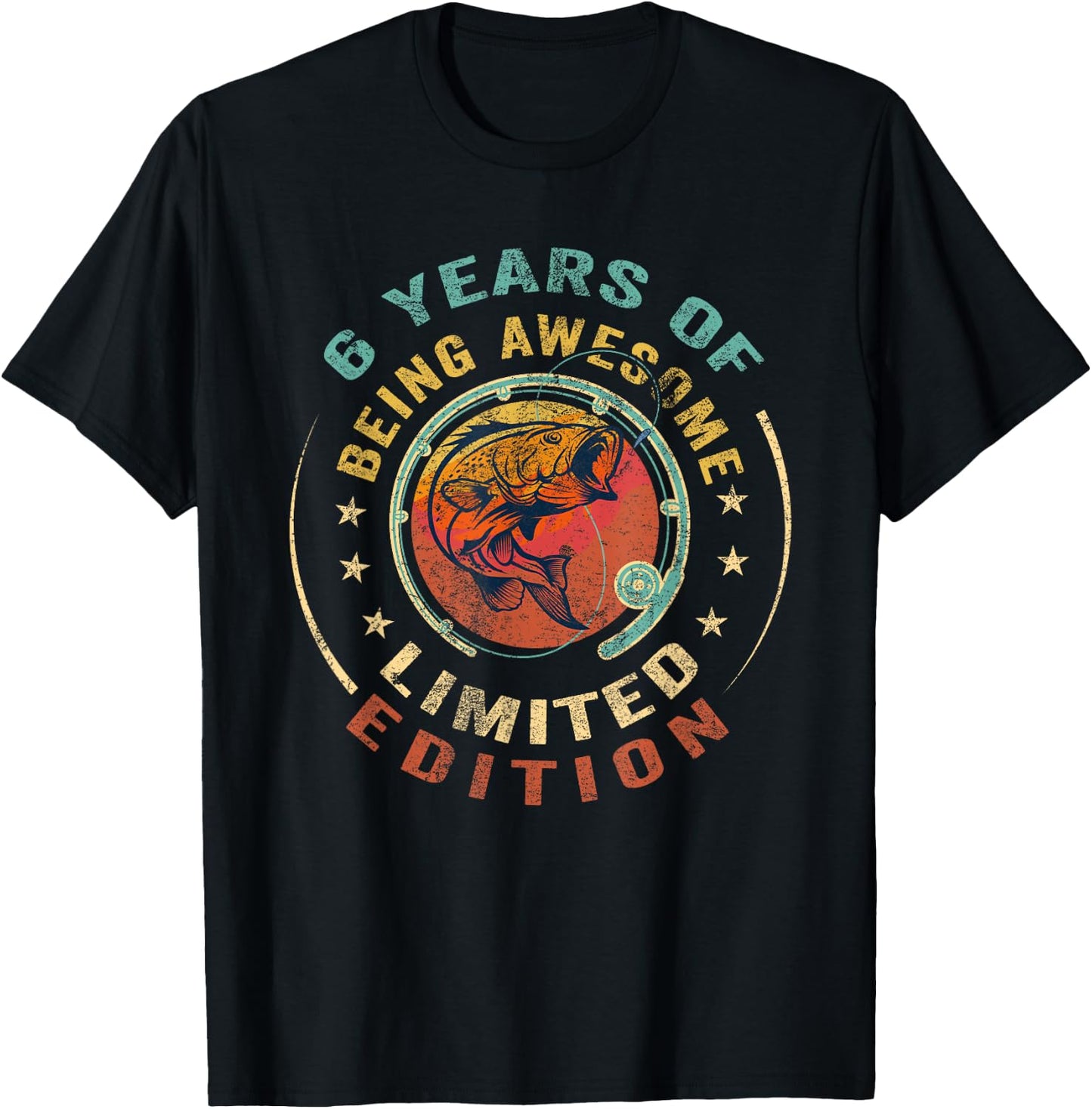 Turning 6 | 6 Year Old Birthday | 6th Birthday Fishing T-Shirt - T-Shirt | Black