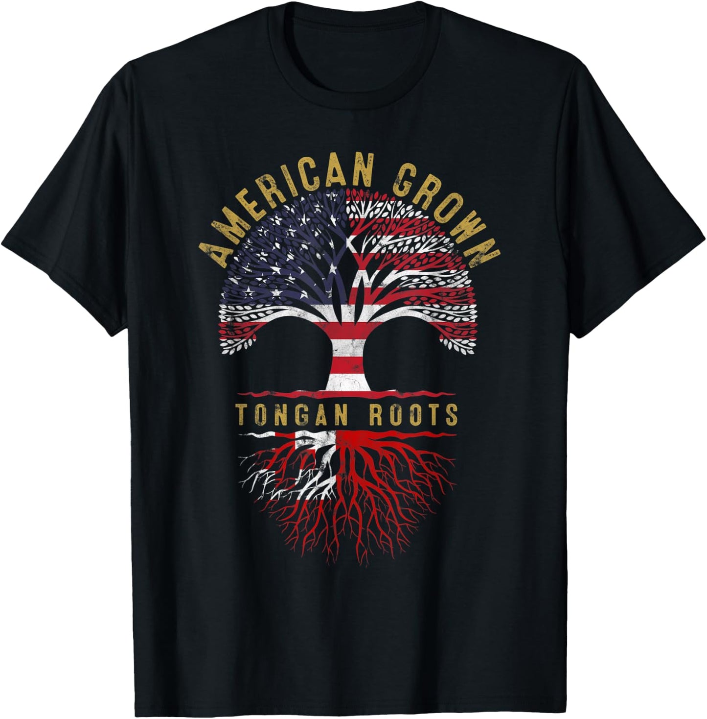 American Grown Tongan Roots Tree Flag Family Heritage T-Shirt - T-Shirt | Black