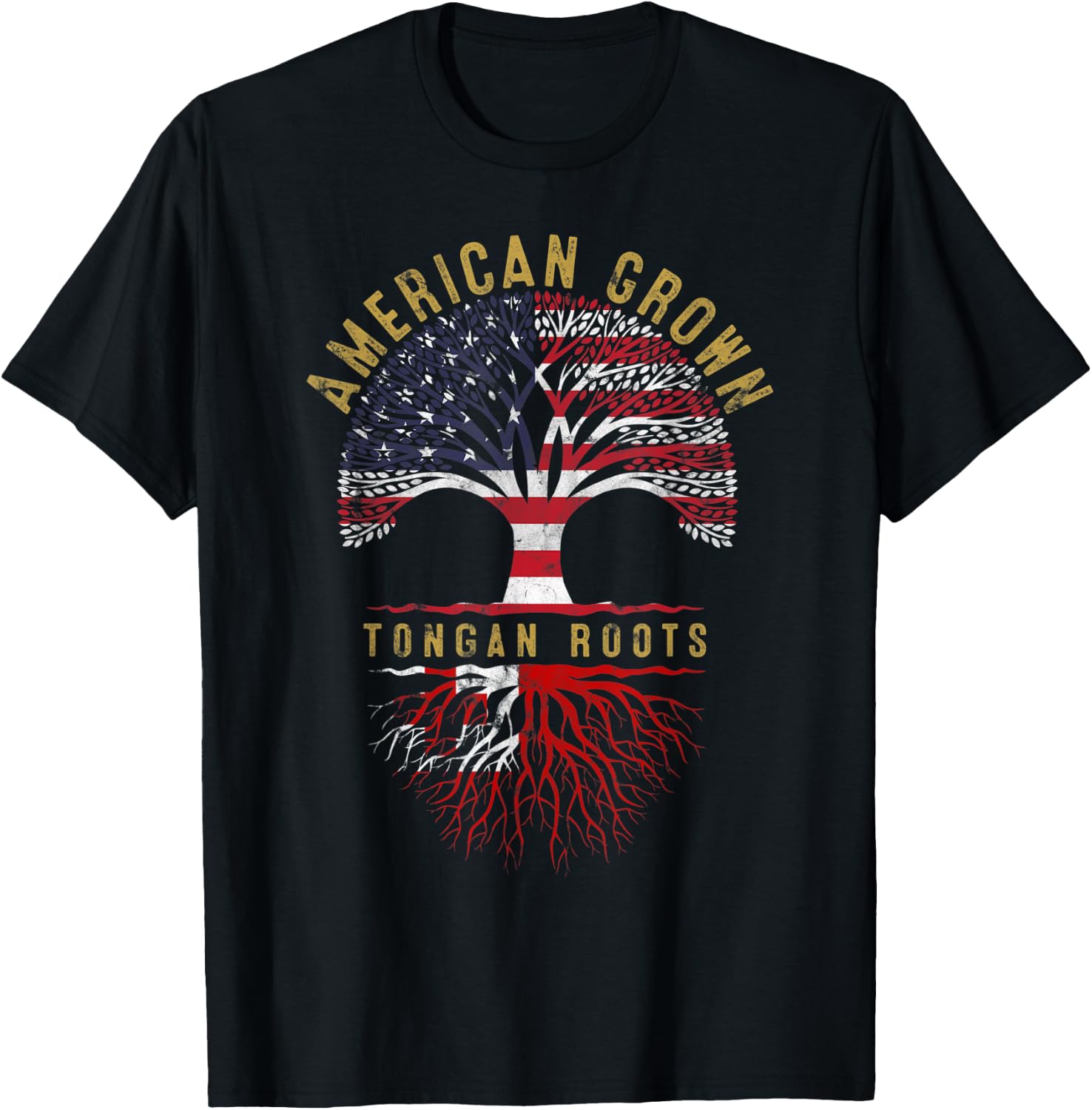 American Grown Tongan Roots Tree Flag Family Heritage T-Shirt - T-Shirt | Black