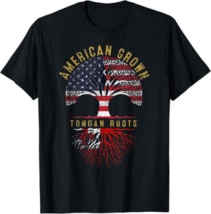 American Grown Tongan Roots Tree Flag Family Heritage T-Shirt - T-Shirt | Black