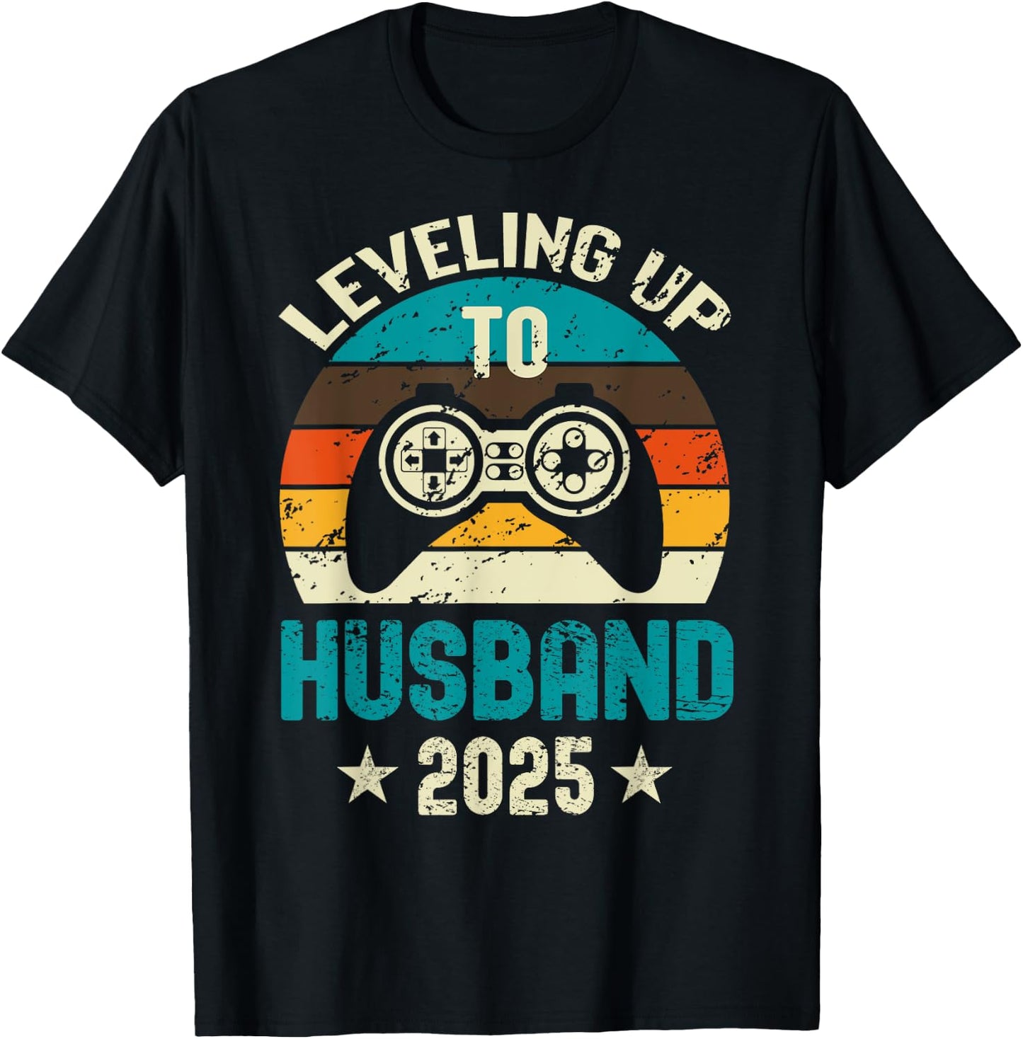 Engagement for Gamer Groom Leveling Up To Husband 2025 T-Shirt - T-Shirt | Black