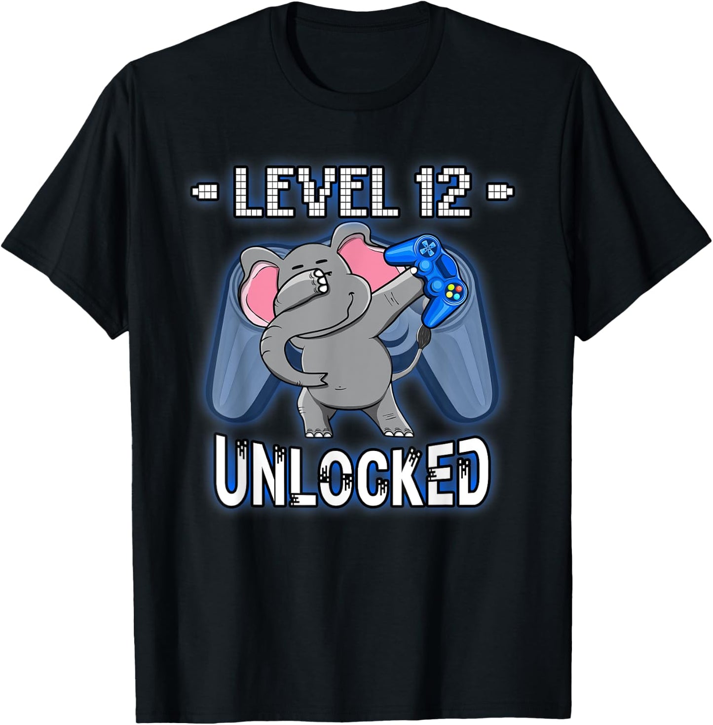 Level 12 Unlocked Funny Dabbing Elephant Gamer 12th Birthday T-Shirt - T-Shirt | Black