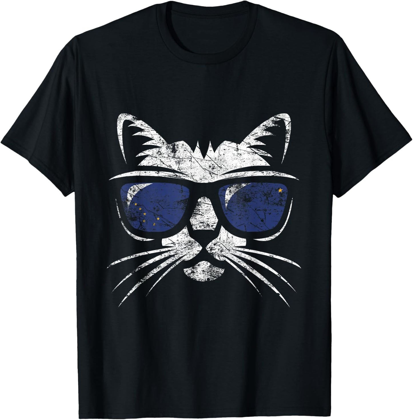 Funny Cat Vintage Alaska State Flag T-Shirt - T-Shirt | Black