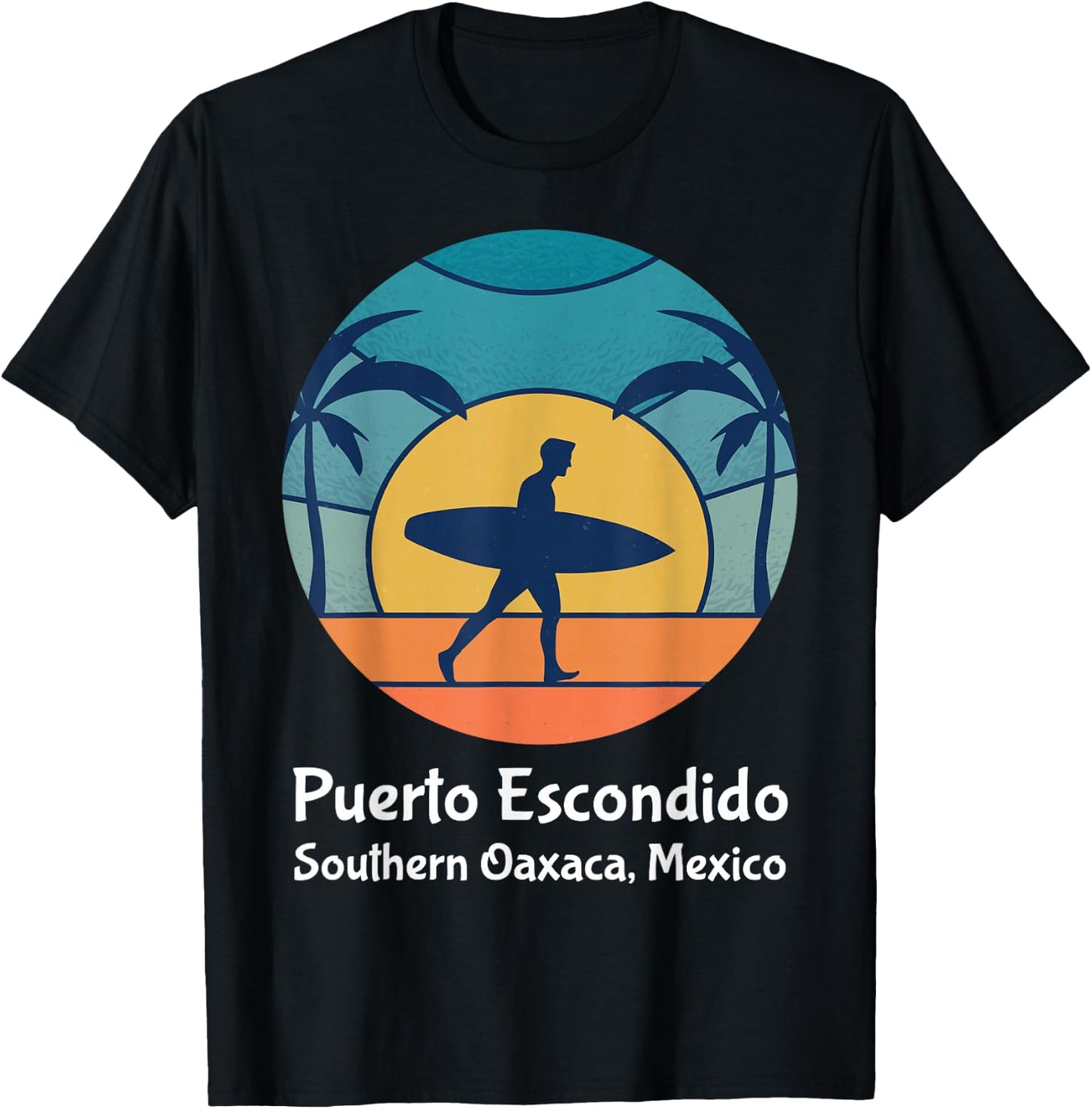 Puerto Escondido Southern Oaxaca Mexico Surfing Vintage Sun T-Shirt - T-Shirt | Black