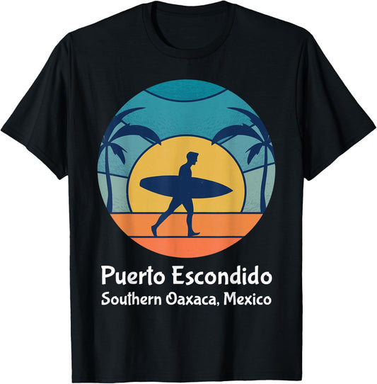 Puerto Escondido Southern Oaxaca Mexico Surfing Vintage Sun T-Shirt - T-Shirt | Black